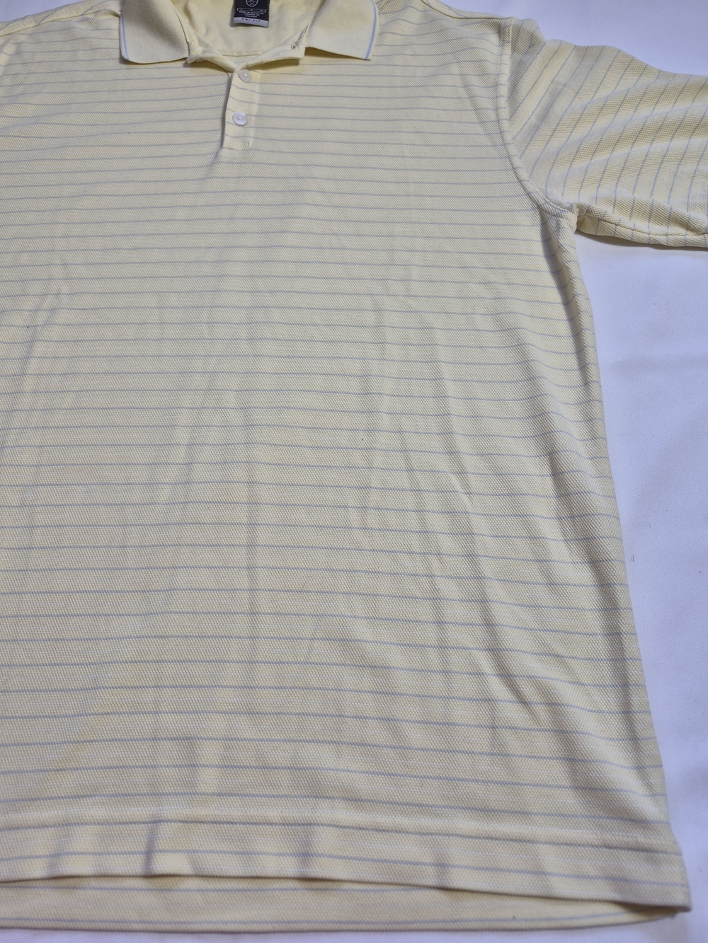 Nike Dri-Fit Polo Shirt Mens L Yellow Striped Cotton Blend Short Sleeve Collared - Picture 8 of 10